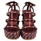 Women's Valentino Garavani 95mm Studded Wedge Sandals in Burgundy Leather