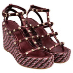 Women's Valentino Garavani 95mm Studded Wedge Sandals in Burgundy Leather