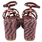 Women's Valentino Garavani 95mm Studded Wedge Sandals in Burgundy Leather