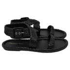 Women's Dior Woven Ocean Flat Thong Sandals in Black Raffia
