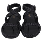 Women's Dior Woven Ocean Flat Thong Sandals in Black Raffia