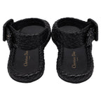 Women's Dior Woven Ocean Flat Thong Sandals in Black Raffia