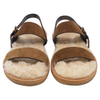 Women's Saint Laurent Shearling-Lined Slingback Strap Sandals in Brown Suede