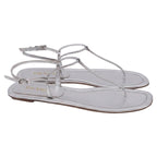 Women's Prada T-Strap Flat Sandals in Metallic Silver Leater