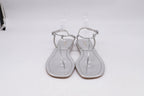 Women's Prada T-Strap Flat Sandals in Metallic Silver Leater