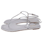 Women's Prada T-Strap Flat Sandals in Metallic Silver Leater