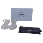 Women's Prada T-Strap Flat Sandals in Metallic Silver Leater