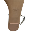Women's Prada T-Strap Flat Sandals in Metallic Silver Leater