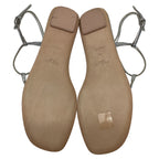 Women's Prada T-Strap Flat Sandals in Metallic Silver Leater