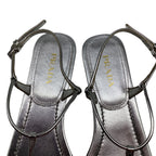 Women's Prada T-Strap Flat Sandals in Metallic Silver Leater