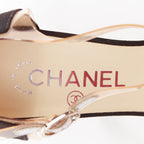 Women's Chanel satin clear transparent PVC logo cap toe pump