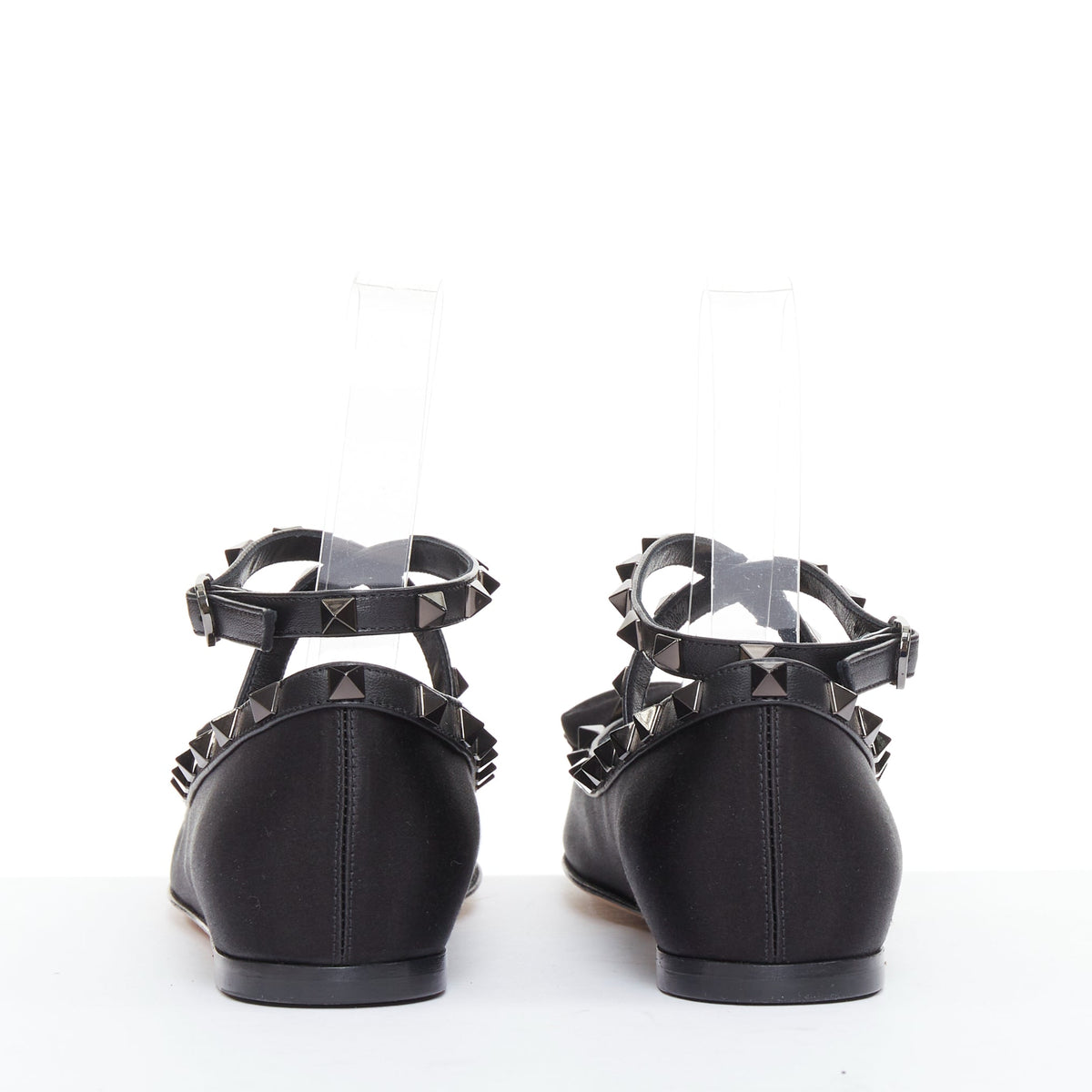 Women's Valentino Rockstud satin leather trim studded ballet flats
