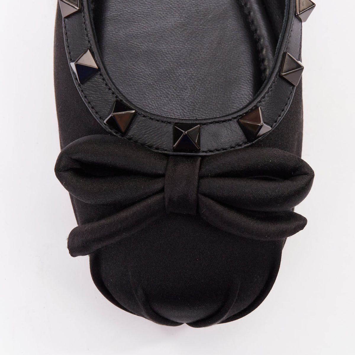 Women's Valentino Rockstud satin leather trim studded ballet flats