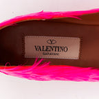 Women's Valentino feather leather ankle strap ballet flats
