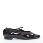 Women's Chanel patent leather silver CC logo mary jane ballet flats