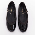 Women's Chanel patent leather silver CC logo mary jane ballet flats