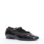 Women's Chanel patent leather silver CC logo mary jane ballet flats