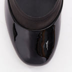 Women's Chanel patent leather silver CC logo mary jane ballet flats