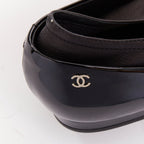 Women's Chanel patent leather silver CC logo mary jane ballet flats