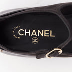 Women's Chanel patent leather silver CC logo mary jane ballet flats
