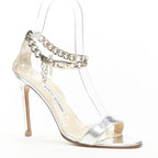 Women's Manolo Blahnik silver chunky chain lock ankle strap sandal