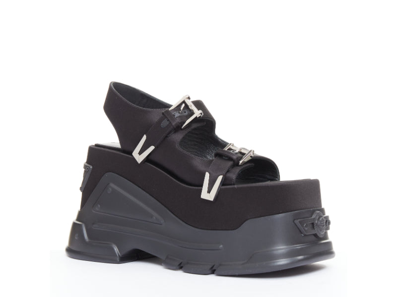 Women's Versace Black satin silk silver Medusa sandals