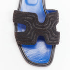 Women's Hermes Oran H logo beaded blue insole sandals