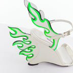 Women's Prada Flame Wedge white neon green patent Fire heel sandals