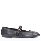 Women's Chanel black soft lambskin stitched CC cap toe flats