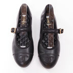 Women's Chanel black soft lambskin stitched CC cap toe flats