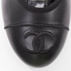 Women's Chanel black soft lambskin stitched CC cap toe flats