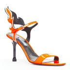 Women's Prada Flame bright orange patent Fire mid heel sandals
