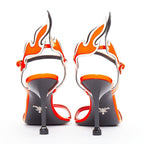 Women's Prada Flame bright orange patent Fire mid heel sandals