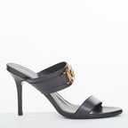 Women's Versace gold buckle black leather sandals