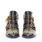Women's Chloe Susanna black leather gold floral studded triple buckle boots