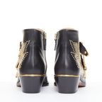 Women's Chloe Susanna black leather gold floral studded triple buckle boots