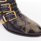 Women's Chloe Susanna black leather gold floral studded triple buckle boots