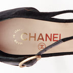 Women's Chanel Corinthian Column architectural heel velvet platform sandals