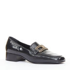 Women's Chanel black textured calfskin gold CC chain link moccasin