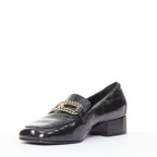 Women's Chanel black textured calfskin gold CC chain link moccasin