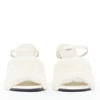 Women's Fendi First cream shearling gold F heel mule sandals