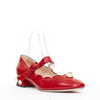 Women's Gucci Willow red calf leather GG pearl embellished flats shoes