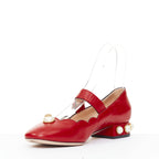 Women's Gucci Willow red calf leather GG pearl embellished flats shoes