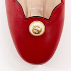 Women's Gucci Willow red calf leather GG pearl embellished flats shoes