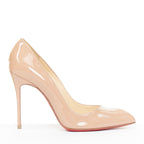 Women's Christian Louboutin Pigalle nude patent leather point toe pumps