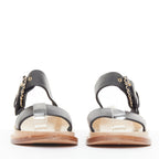 Women's Chanel black calfskin chain buckle wooden slide wedge sandals