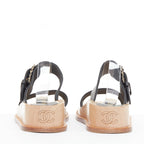 Women's Chanel black calfskin chain buckle wooden slide wedge sandals