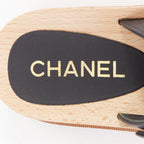 Women's Chanel black calfskin chain buckle wooden slide wedge sandals