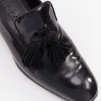 Men's Jimmy Choo Foxley black shiny calf leather rope tassel loafers