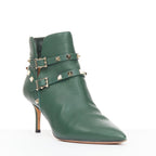 Women's Valentino Rockstud green pebbled leather gold stud boots